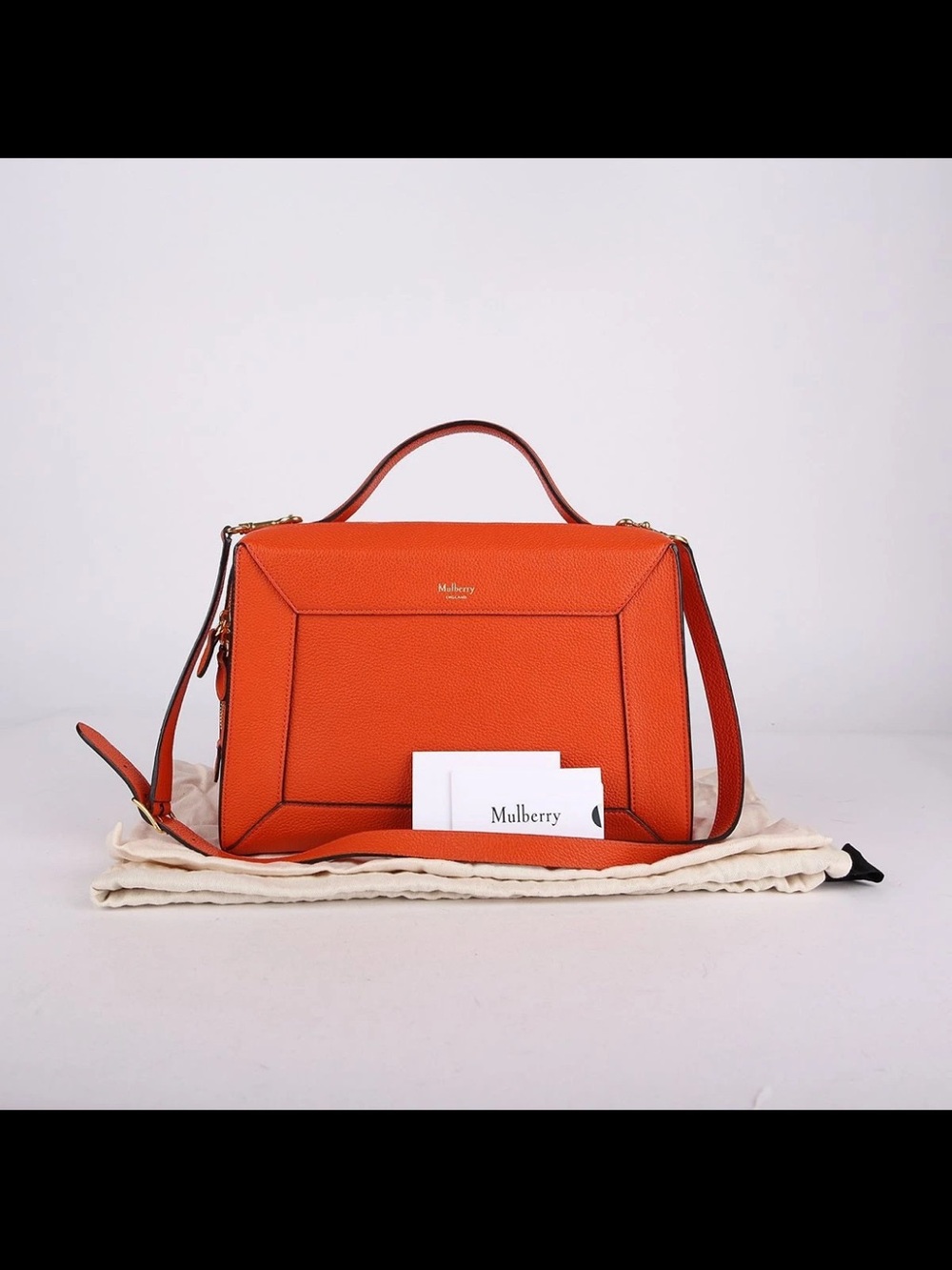 Mulberry Orange Leather Structured Top-Handle Satchel